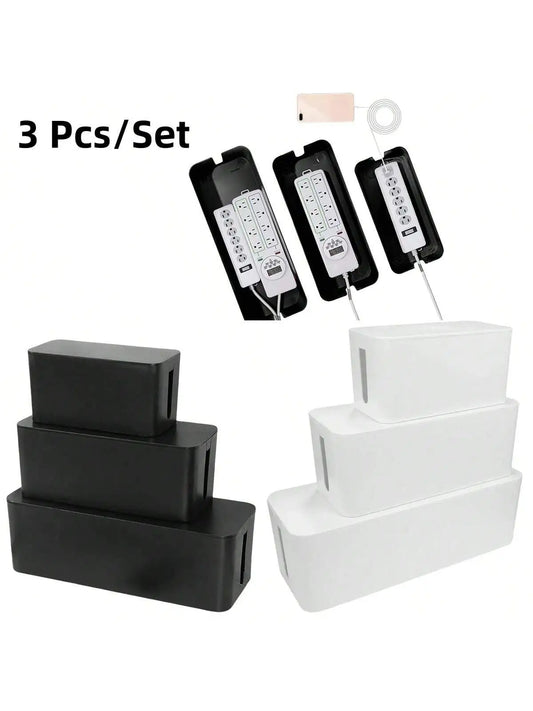 3 Pcs/Set Cable Management Boxes Organizer Strip Charger Wire Cable Storage Box Dust Large Storage Wires Keeper Holders
