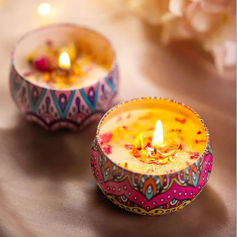 Scented Candle Set Gift Islamic Arabian Pattern Fragrance Candle Jar DIY Smokeless Couples Jasmine Rose Romantic Incense Candles