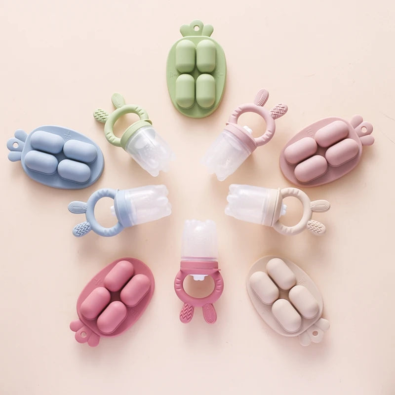 Baby Rabbit Fruit Feeder Set Food Supplement Nursing Feeder BPA Free Silicone Feeding Freezer Tray Tableware Fresh Food Feeder