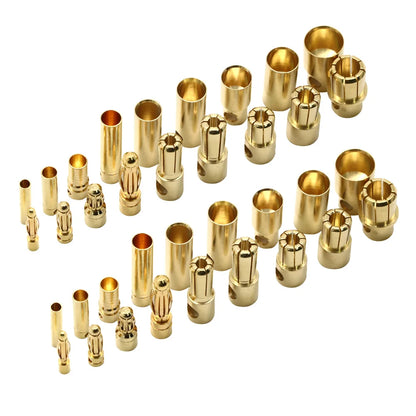 20pcs/lot 2.0mm 3.0mm 3.5mm 4.0mm 5.5mm 6.0mm 8.0MM Gold Bullet Banana Connector plug for ESC Lipo RC battery Plugs (10 pair)