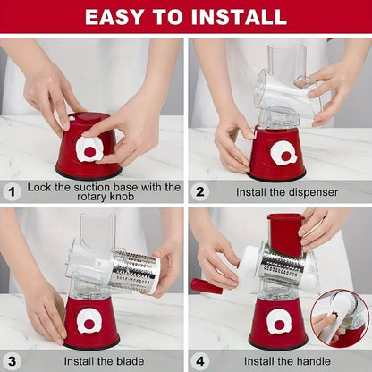 Vegetable Cutter & Slicer Manual Kitchen Cheese Chopper Machine With 3 Sharp Drums Multifunctional Garlic Potato Shredder