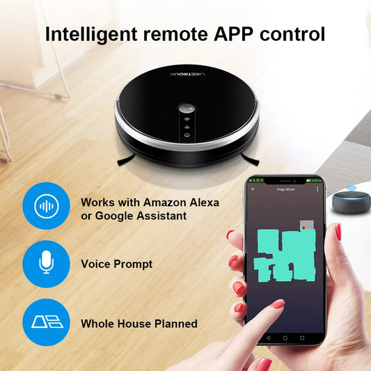 Robot Vacuum Cleaner LIECTROUX/LILIN C30B ,Map Navigation with Memory,Wifi APP Control,6000pa Suction,Smart Electric Water Tank