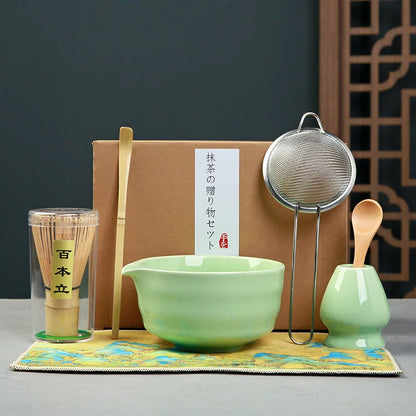 Matcha Set Kit Japanese Ceremony Green/Pink/White With Bamboo Spoon/Scoop, Whisk Holder, Matcha Bowl Matcha Gift Set