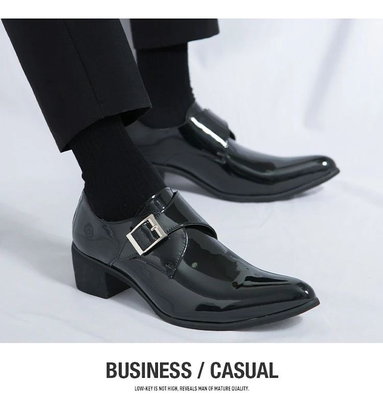 Luxury Black High Heel Men's Shoes Fashion Moccasin For Men Wedding Shoes Casual Dress Leather Pointed Toe Shoes Man Oxford Shoe