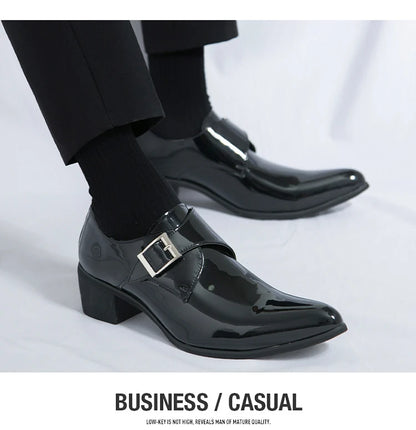 Luxury Black High Heel Men's Shoes Fashion Moccasin For Men Wedding Shoes Casual Dress Leather Pointed Toe Shoes Man Oxford Shoe