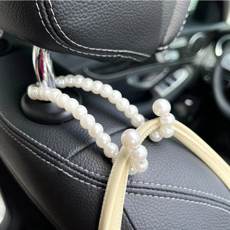 Car Rear Seat Hook White Pearl Hanger Car Hook Half Open Design Auto Hook Stainless Steel Car Seat Headrest Hook Car Accessories