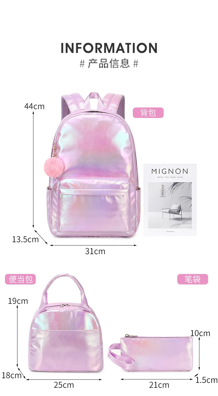 3 Pcs Set Children's School Bag Cute Student Backpacks for Teenager Girls Waterproof School bags With Lunch bag Pencil Case