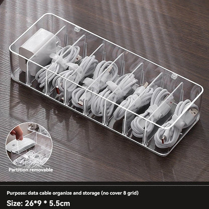 1PC Data Cable Storage Box Charging Cable Mobile Phone Charger Desktop Organizer Cable Management Tool with Cover Dustproof Box