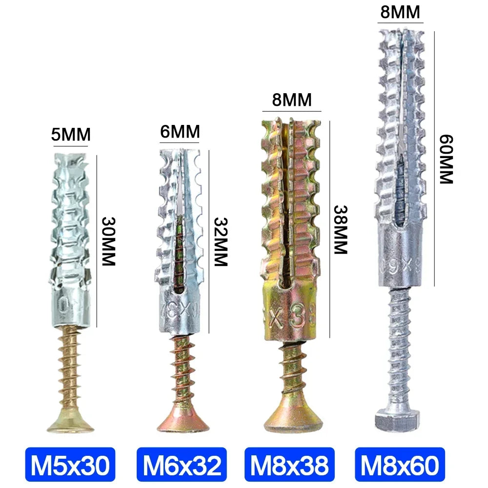 Heavy Duty Steel Wall Anchor With Screws Kit Metal Tube Expansion Self Tapping Screw Drywall Drilling Plug Fastener Bolt Anchors