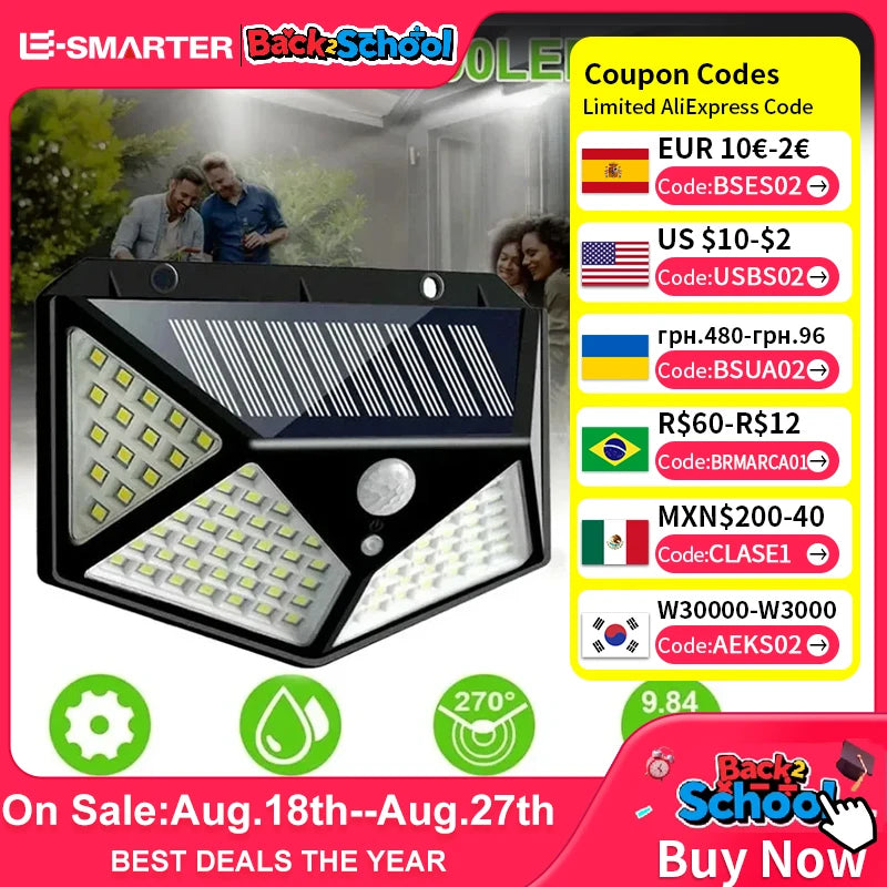 1/2/4/6Pcs 100 LED Wall Lights Outdoor Solar Lamp PIR Motion Sensor Solar Powered Sunlight Street Light for Garden Decoration