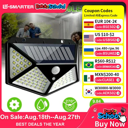 1/2/4/6Pcs 100 LED Wall Lights Outdoor Solar Lamp PIR Motion Sensor Solar Powered Sunlight Street Light for Garden Decoration