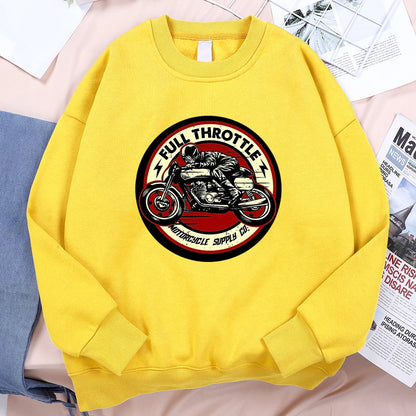 Full Throttle Motorcycle Competition Mens Clothes Casual Loose Hoodies Autumn Sweatshirt Crewneck Fleece Hoodie Fleece Pullover