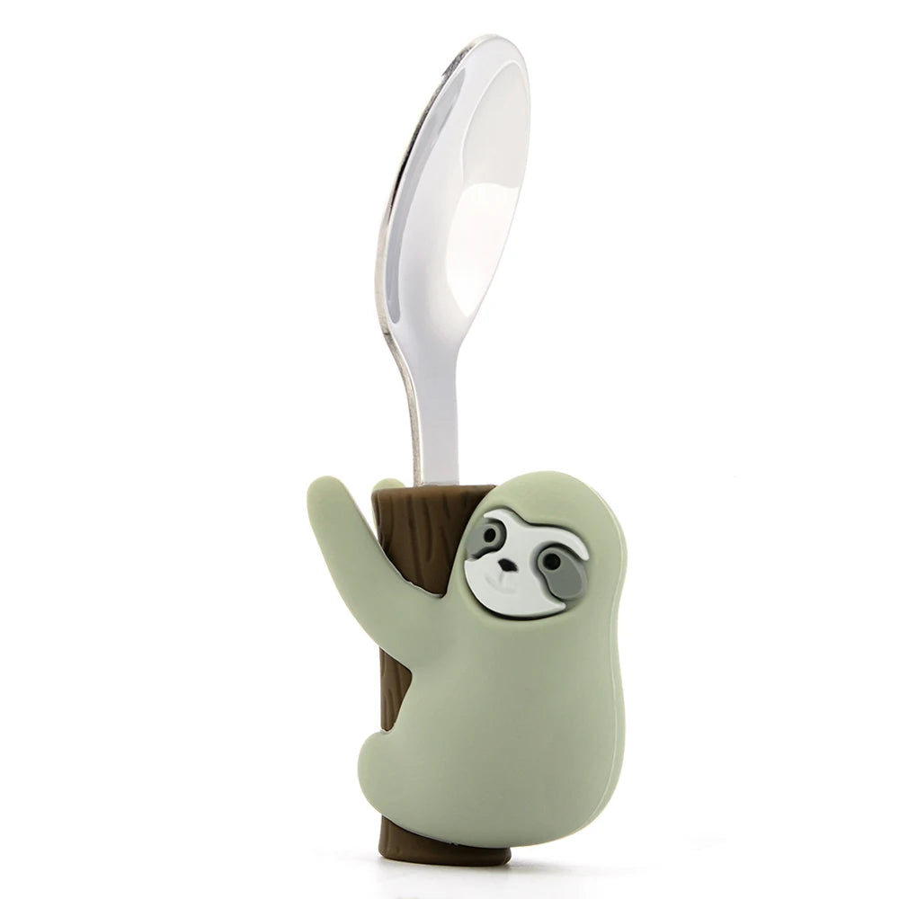 Lofca Baby Silicone Spoons Panda Silicone Fork Sloth Feeding Food Learn To Eat Children's Tableware BPA Free Food Feeding