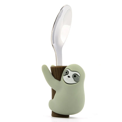 Lofca Baby Silicone Spoons Panda Silicone Fork Sloth Feeding Food Learn To Eat Children's Tableware BPA Free Food Feeding