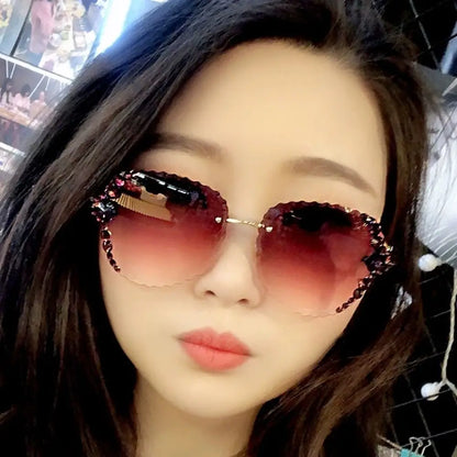 Rhinestone Decoration Retro Sunglasses Sun-Protective Korean Driving Glasses Travel Accessories Frameless Eyewear
