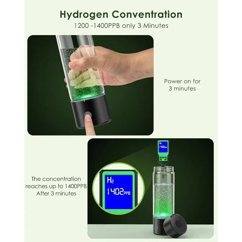 Hydrogen Water Bottle, Portable Hydrogen Water Ionizer Machine Generator Rechargeable Hydrogen Rich Water Glass Health Cup