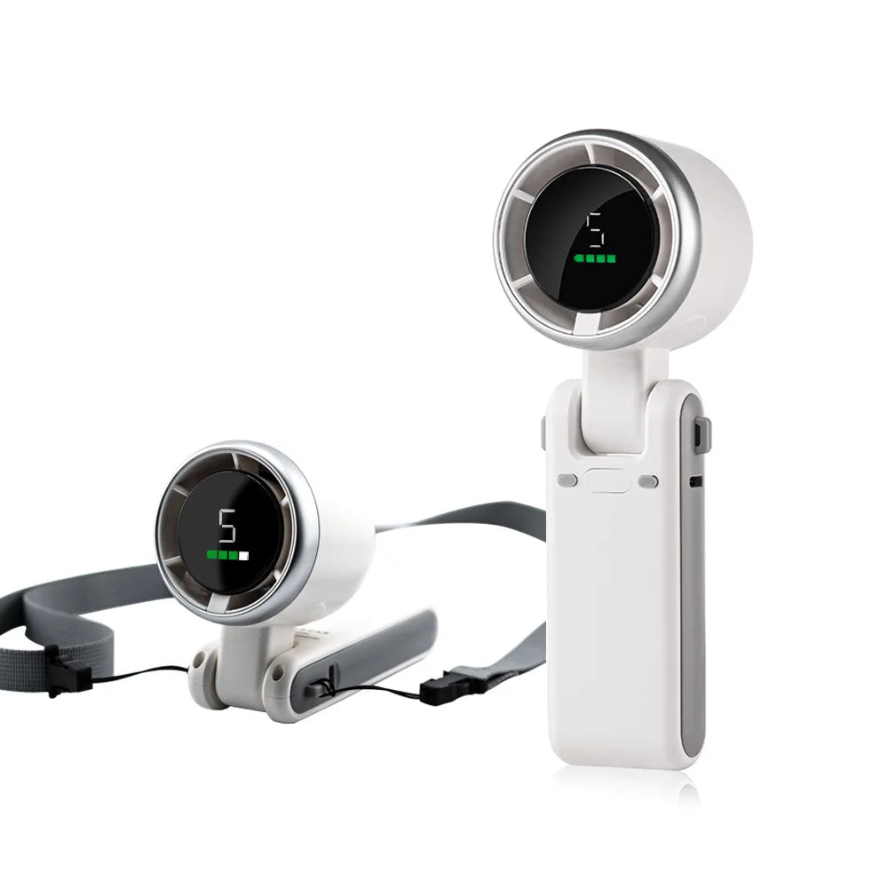 Portable Turbo Fan Mini Hanging Neck Fan USB Rechargeable Handheld Fan 3600mAh Foldable Mini Neck Fan Portable Small Turbo Fan