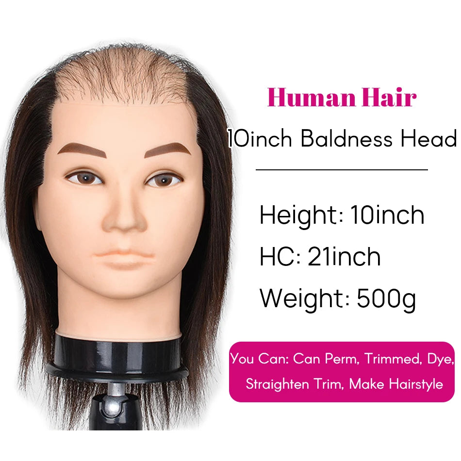 100% Human Hair Male Mannequin Head With Hair Beard Practice Manikin Hairdresser Cosmetology Training Doll Head For Hair Styling