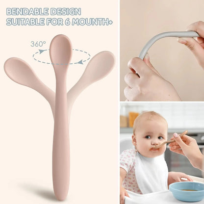 1PC Baby Soft Silicone Spoon Food-grade Silicone Children's Supplementary Feeding Training Spoon Long-handle Silicone