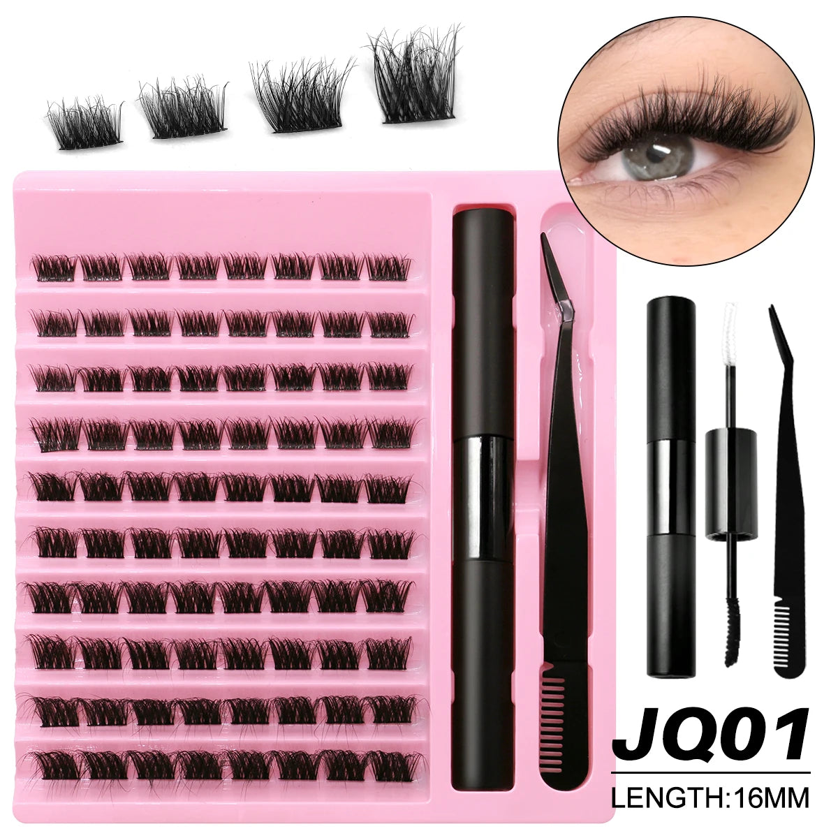 GROINNEYA DIY Lash Extension Kit Lash Clusters With Waterproof Strong Hold Lash Bond And Seal And Eyelash Tweezers Lash Cluster