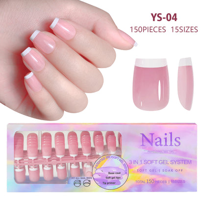 150pcs Nude White Fake Nails Need Adhesive Glue Glitter Press on Nails Women Wearable Nail Art Stickers Full Finished False Nail