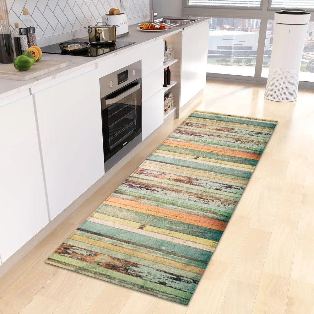 VIKAMA Retro Creative Wooden Long Floor Mats Modern Chinese Kitchen Carpet Bathroom Floor Mats Hallway Floor Mats Home Decor
