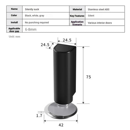 Stainless Steel Magnetic Door Stopper, Gray Black Nail Free Door Base, Door Hardware Door Close Prevention Door Stop Door Closer