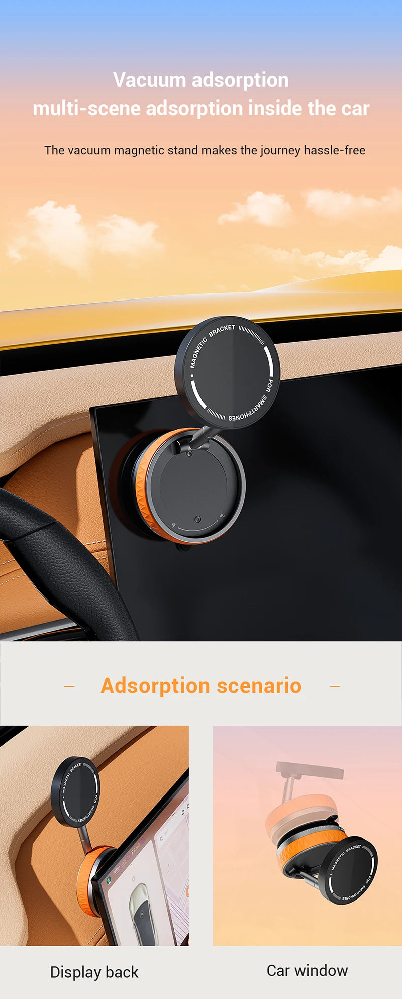 Vacuum Suction Magnetic Car Mount Strong Suction Stand Phone Holder Foldable Design 360° Rotation Adjustable Car Phone Bracket