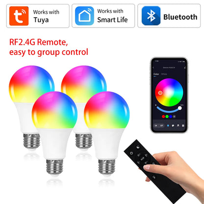 Smart Led Light Bulb 220V Tuya Bluetooth with RF 2.4G Remote Group Control RGB Lamp Ampoules Smart Life App Spotlight Bombilla