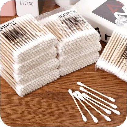 300/500pcs Cotton Swabs Double-Tipped Cotton Buds Cotton Swabs with Wooden Sticks Cotton Swabs for Ears Makeup Daily Cleaning