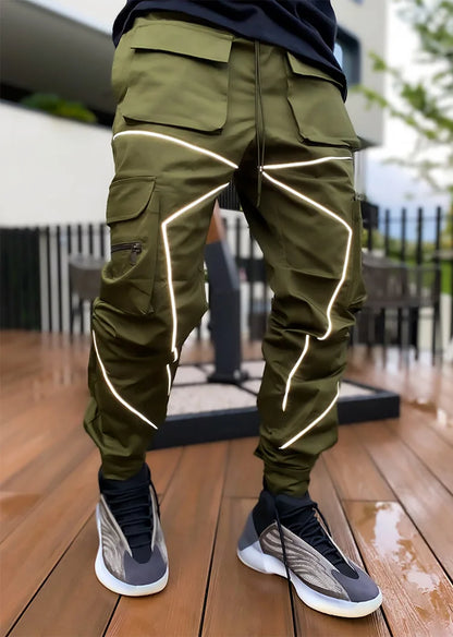 New 2025 Men‘s Casual Cargo Pants Loose Fashion Striped Multi Pocket Sports Fitness Hip Hop Jogger Trousers Male Cargo Pants