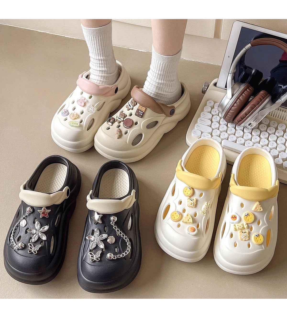 Women Thick Bottom Hole Shoes Summer Beach Platform Sandals Fashion Comfortable Indoor Outdoor Slippers