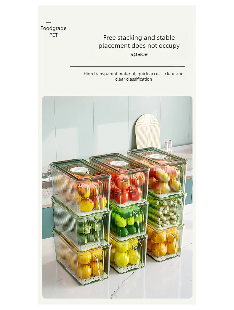Stackable Refrigerator Storage Box with Lid, Capable of Storing Bread, Food, Vegetables, and Fruits，organizer box with handle