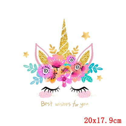 Rainbown Unicorn Heat Thermal Transfer For Clothes Cute Cartoon Iron-On Transfers Sticker On Babys Clothes DIY Aniaml Applique
