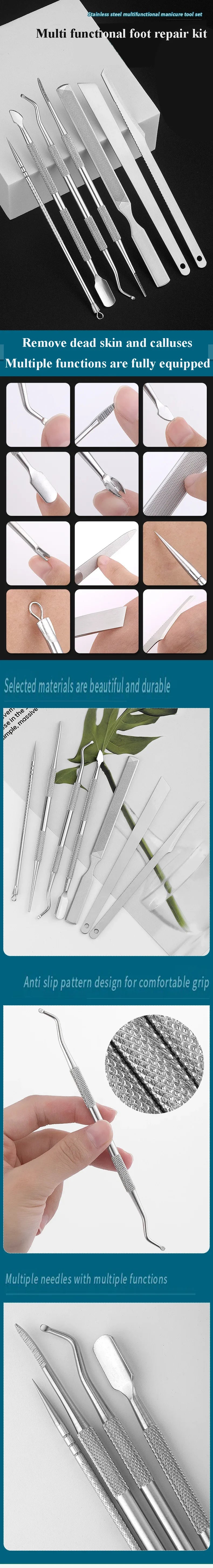 3-6pcs Stainless Steel Manicure Pedicure Knife To Remove Dead Skin Calluses Thick Hard Nail Clippers Acne Needle Pick Tool Set