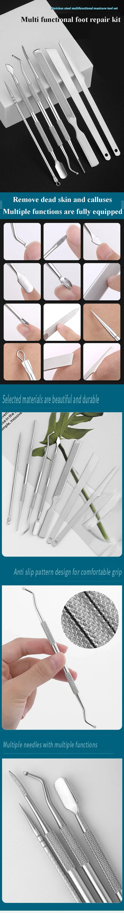 3-6pcs Stainless Steel Manicure Pedicure Knife To Remove Dead Skin Calluses Thick Hard Nail Clippers Acne Needle Pick Tool Set