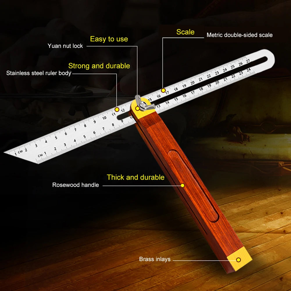 360° Angle Rulers Gauges Tri Square Sliding T-Bevel with Wooden Handle Level Measuring Tool Wooden Marking Gauge Protractor