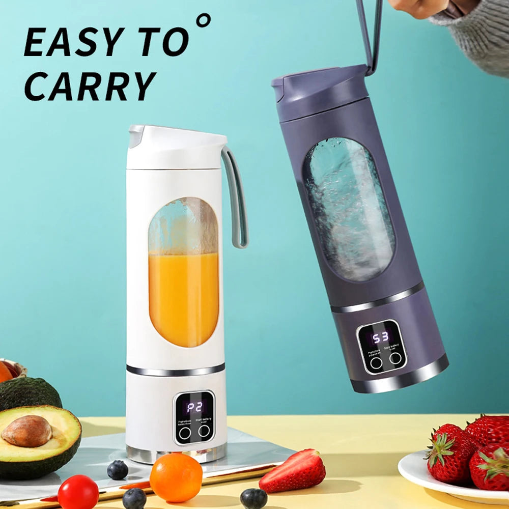 Portable Electric Juice Blender Cup 450ML 12-Blade Powerful Motor Juicing Cup Household Travel Rechargeable Juice Bottle