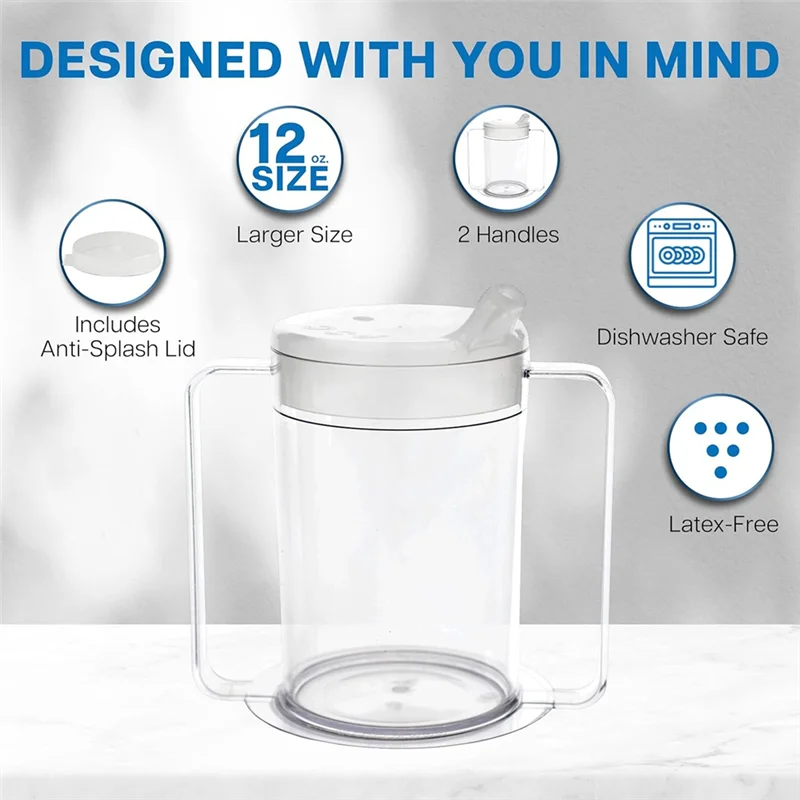 B84B-3 Pack 12Oz Adult Sippy Cup With Handles-Independence Sip Cups For Adults With Limited Mobility Handicap Cups