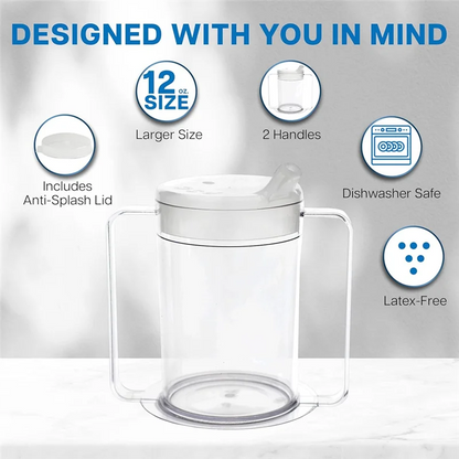 B84B-3 Pack 12Oz Adult Sippy Cup With Handles-Independence Sip Cups For Adults With Limited Mobility Handicap Cups