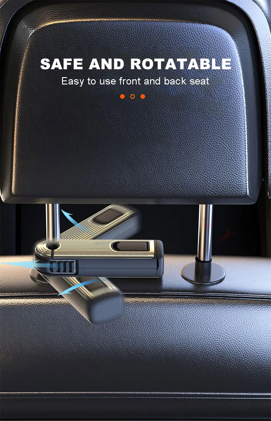 SEAMETAL 2 in 1 Car Seat Back Hook with Phone Holder Stable Headrest Hanging Hook Anti Slip Silicone Pad Hidden Rear Row Hanger