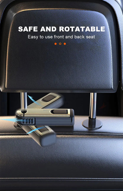 SEAMETAL 2 in 1 Car Seat Back Hook with Phone Holder Stable Headrest Hanging Hook Anti Slip Silicone Pad Hidden Rear Row Hanger