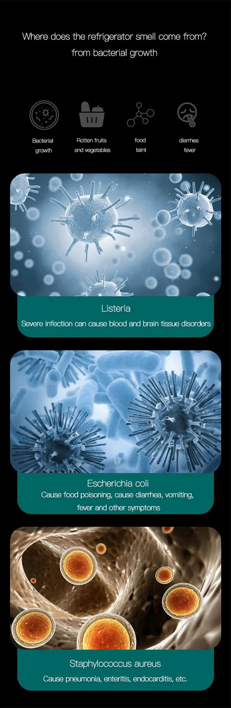 Refrigerator Deodorizer and Air Purifier - Extend Food Shelf Life, Remove Odors (Smoke, Pet, Toilet), for Car and Fridge