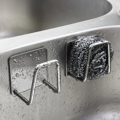 Kitchen Stainless Steel Sink Sponges Holders Self Adhesive Drain Drying Racks Wire Rag Organizer Hooks Multipurpose Wall Hooks
