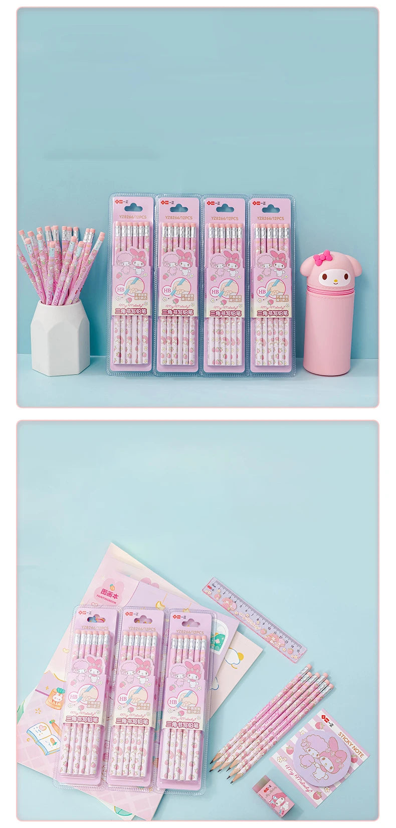 12pcs/set Sanrio Series Melody Triangle Writing Pencil Set Cute Student Pencil Creative Writing Pencil School Student Stationery