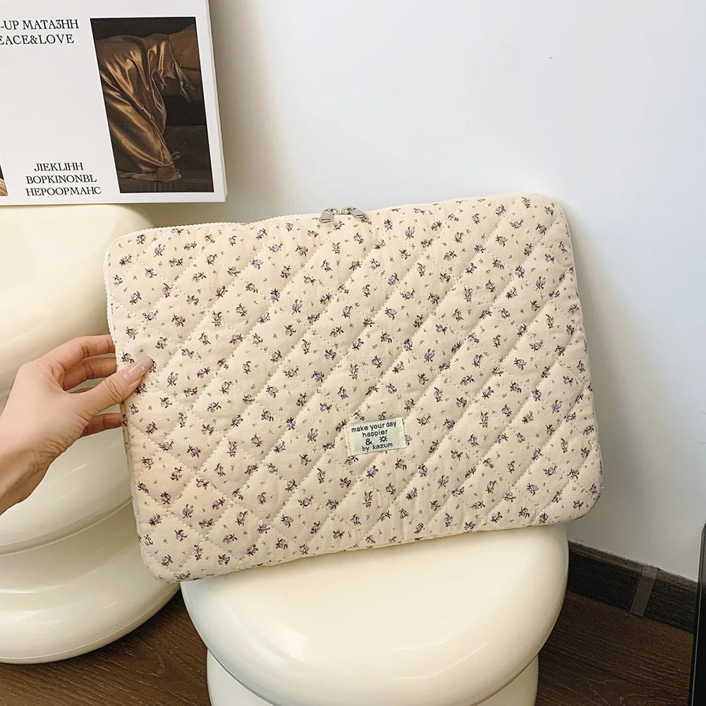 Laptop Sleeve for 11-15 Inch Laptop Tablet Puffy Quilted Floral Laptop Case Coquette Aesthetic Puffy Laptop Sleeve Cover Case