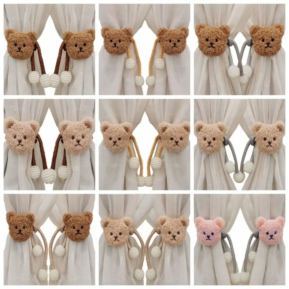 2Pcs Ins Cartoon Bear Curtain Cute Plush Window Curtain Buckles 3D Decorative Bear Curtain Tieback Curtain Accessories