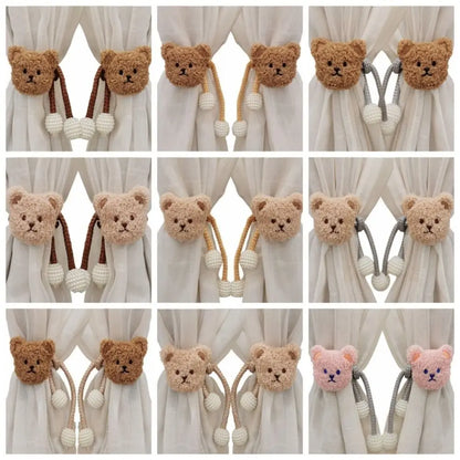 2Pcs Ins Cartoon Bear Curtain Cute Plush Window Curtain Buckles 3D Decorative Bear Curtain Tieback Curtain Accessories