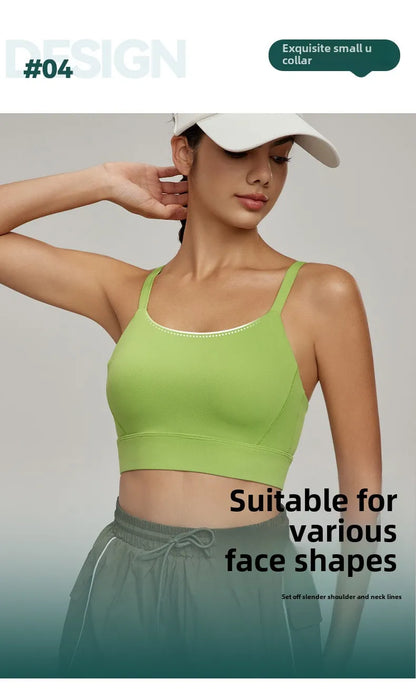 Sports Bra for Women, Shockproof Fixed Cup, Sexy and Beautiful Back, Breathable Fitness Bra with Chest Cushion
