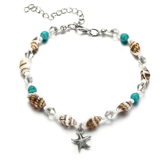 Modyle New Beads Anklets for Women Silver Color Starfish Beach Leg Bracelet Handmade Bohemian Foot Chain Boho Jewelry Gift